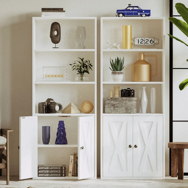 Alt view image 2 of 6 - Industrial Bookshelves and Bookcases with Doors and Shelves | 11.8in Deeper engineered-wood, concealed storage, anti-tip bracket, each shelf supports up to 22 lbs, 5-Tier Storage Shelves