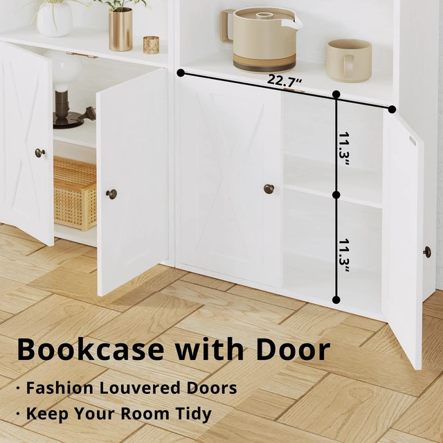 Alt view image 3 of 6 - Industrial Bookshelves and Bookcases with Doors and Shelves | 11.8in Deeper engineered-wood, concealed storage, anti-tip bracket, each shelf supports up to 22 lbs, 5-Tier Storage Shelves