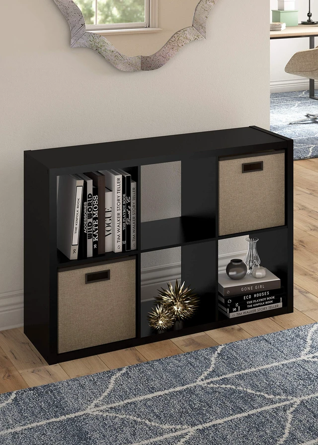 Alt view image 2 of 6 - 6 Cube Storage Shelf Organizer Bookshelf with Open Back, Vertical or Horizontal, Easy Assembly, Wood, Black Finish