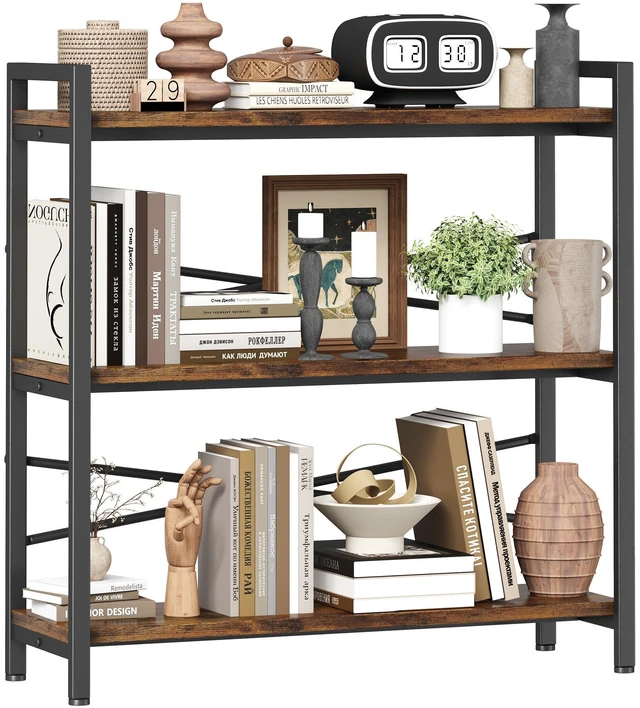 Main image of Book Shelf, 3 Tier Bookshelf 31.49" Width, Book Shelf Storage and Organization, Wooden and Metal Industrial Bookcase, Large Book Shelves for Home Living Room Bedroom Office Storage(Vintage)