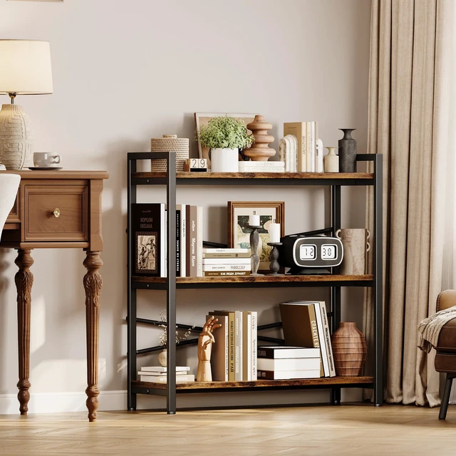 Alt view image 4 of 7 - Book Shelf, 3 Tier Bookshelf 31.49" Width, Book Shelf Storage and Organization, Wooden and Metal Industrial Bookcase, Large Book Shelves for Home Living Room Bedroom Office Storage(Vintage)