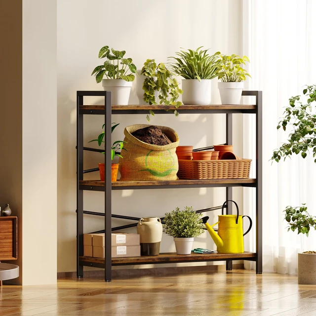 Alt view image 5 of 7 - Book Shelf, 3 Tier Bookshelf 31.49" Width, Book Shelf Storage and Organization, Wooden and Metal Industrial Bookcase, Large Book Shelves for Home Living Room Bedroom Office Storage(Vintage)