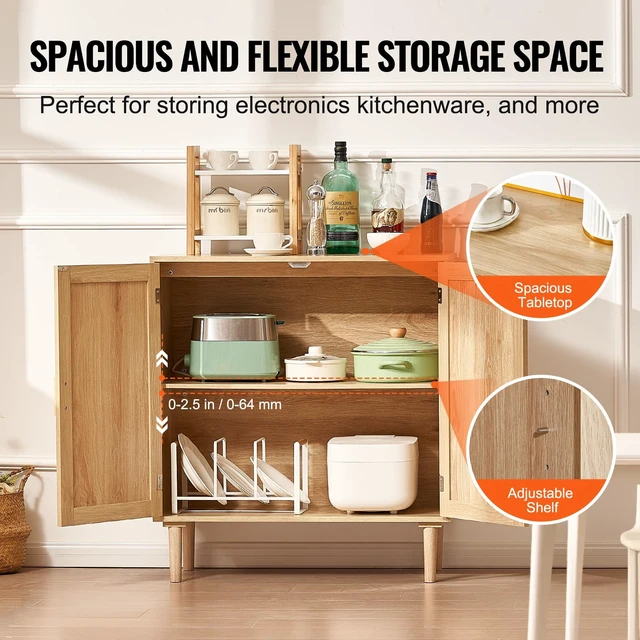 Alt view image 3 of 7 - Sideboard Cabinet, Buffet Cabinet with 2 Magnetic Doors and Adjustable Shelves, Sideboard Buffet for Hallway, Entryway, Living Room, or Kitchen, Natural