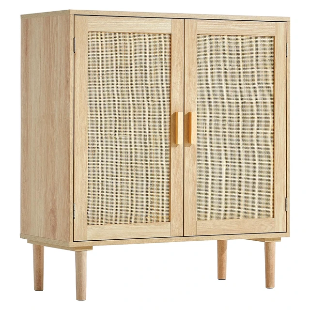 Alt view image 7 of 7 - Sideboard Cabinet, Buffet Cabinet with 2 Magnetic Doors and Adjustable Shelves, Sideboard Buffet for Hallway, Entryway, Living Room, or Kitchen, Natural