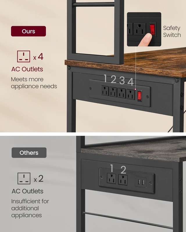 Alt view image 3 of 7 - Coffee Bar, 31.5 Inches 6-Tier Baker's Rack with 6 Hooks | Modern Basic Microwave Stand, 31.5 x 15.8 x 65.8 Inches, Rustic Brown and Ink Black, BARNET Collection UKKS119K01