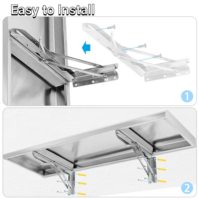 Alt view image 7 of 7 - Folding Concession Shelf 48" x 12" for Kitchen, Food Truck, Garage | Stainless Steel, Heavy Duty Drop Down Folding Serving Food Shelf, Easy to Clean, Space-Saving for Concession Windows