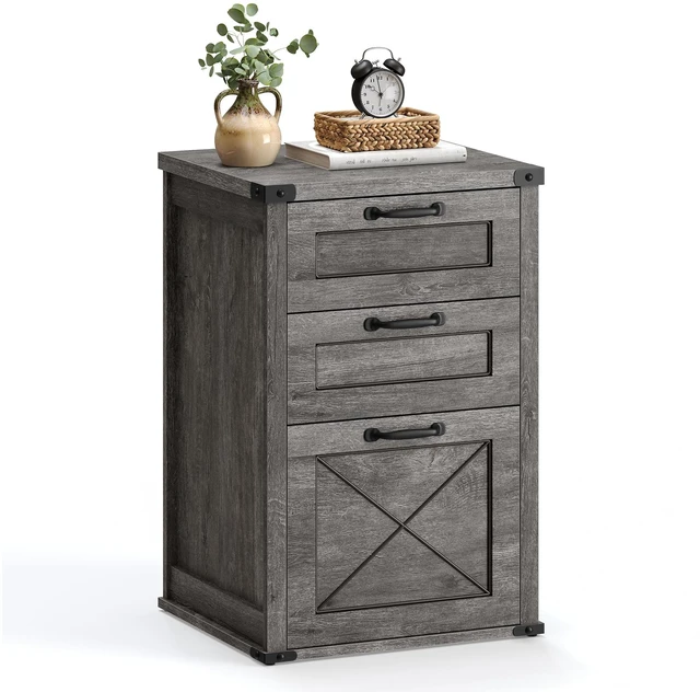 Main image of File Cabinet with 3 Drawers, Printer Stand, Fit A4 Letter Size | Hanging File Folders, Farmhouse Style, for Home Office, Misty Gray, HANAN Collection UOFC054G01
