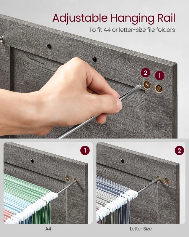 Alt view image 3 of 5 - File Cabinet with 3 Drawers, Printer Stand, Fit A4 Letter Size | Hanging File Folders, Farmhouse Style, for Home Office, Misty Gray, HANAN Collection UOFC054G01
