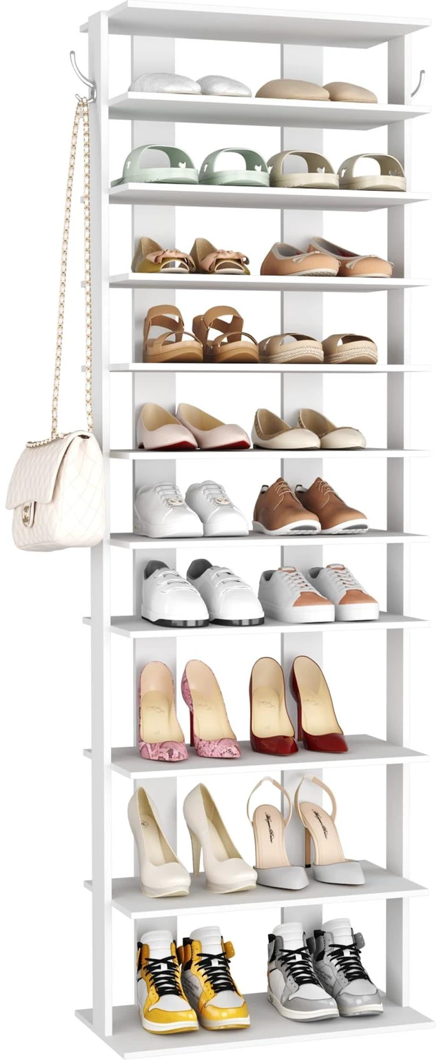 Main image of 10-Tier Corner Shoe Tower - Double Rows, Slim Shoe Stand for 20 Pairs - Entryway, Hallway, Closet (White)