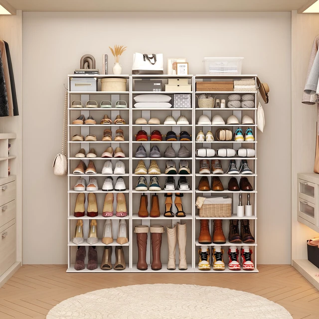 Alt view image 2 of 7 - 10-Tier Corner Shoe Tower - Double Rows, Slim Shoe Stand for 20 Pairs - Entryway, Hallway, Closet (White)