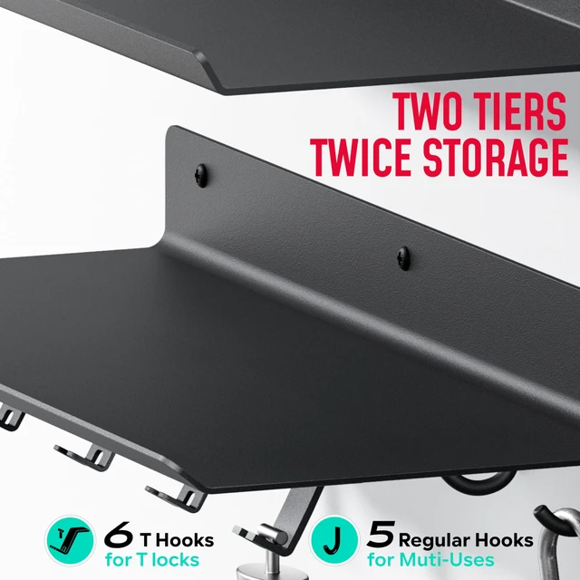 Alt view image 3 of 7 - 2-Tier Floating Shelf Compatible with Tonal 1 & 2 Accessories | Home Gym Storage Rack, Wall Mount Gym Organizer, Workout Metal Holder, T-Bracket Lock Adapters Hanger, US Patent Holding