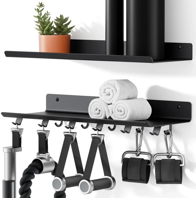 Main image of 2-Tier Floating Shelf Compatible with Tonal 1 & 2 Accessories | Home Gym Storage Rack, Wall Mount Gym Organizer, Workout Metal Holder, T-Bracket Lock Adapters Hanger, US Patent Holding