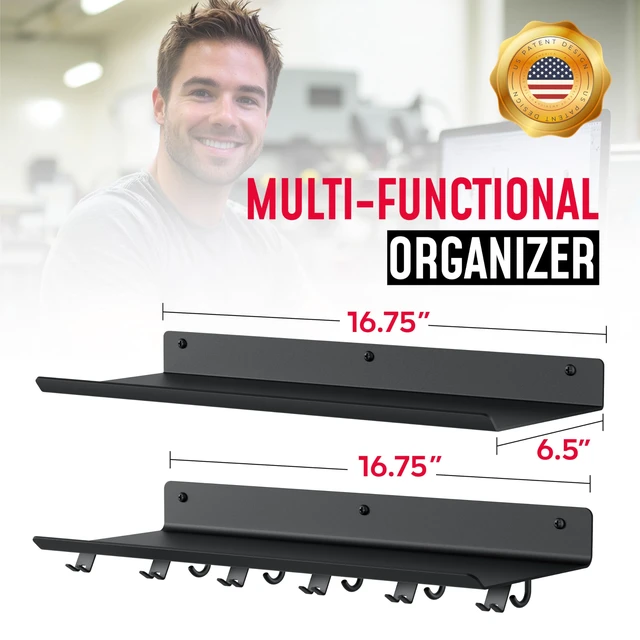 Alt view image 6 of 7 - 2-Tier Floating Shelf Compatible with Tonal 1 & 2 Accessories | Home Gym Storage Rack, Wall Mount Gym Organizer, Workout Metal Holder, T-Bracket Lock Adapters Hanger, US Patent Holding
