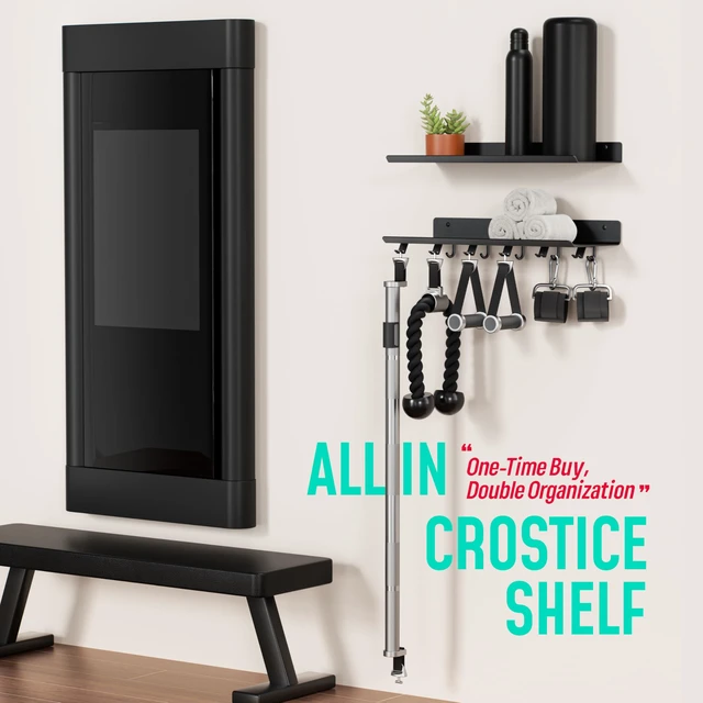Alt view image 2 of 7 - 2-Tier Floating Shelf Compatible with Tonal 1 & 2 Accessories | Home Gym Storage Rack, Wall Mount Gym Organizer, Workout Metal Holder, T-Bracket Lock Adapters Hanger, US Patent Holding