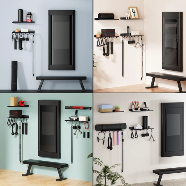Alt view image 7 of 7 - 2-Tier Floating Shelf Compatible with Tonal 1 & 2 Accessories | Home Gym Storage Rack, Wall Mount Gym Organizer, Workout Metal Holder, T-Bracket Lock Adapters Hanger, US Patent Holding