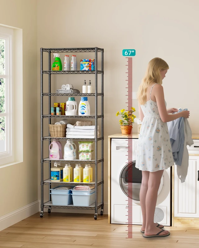 Alt view image 2 of 7 - 8Tier Adjustable Storage Shelves Metal Wire Shelving Standing Shelf | Utility Heavy Duty Unit Rack Closet Organize for Home Kitchen Laundry Room Organization Pantry 12"Dx22"Wx72"H Black