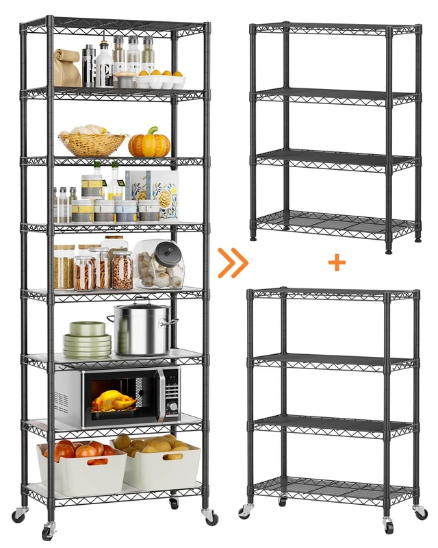 Alt view image 6 of 7 - Shelves Storage Shelf Wire Closet Bathroom Organizers Metal Pantry | 8 tier Kitchen Garage Shelving Unit Laundry Room Organization Home Rack Net Basket Black with Wheels 11.7D X 22W X 74.2H