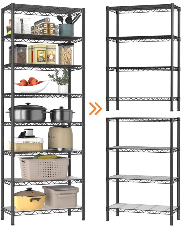 Main image of 8Tier Adjustable Storage Shelves Metal Wire Shelving Standing Shelf | Utility Heavy Duty Unit Rack Closet Organize for Home Kitchen Laundry Room Organization Pantry 12"Dx22"Wx72"H Black