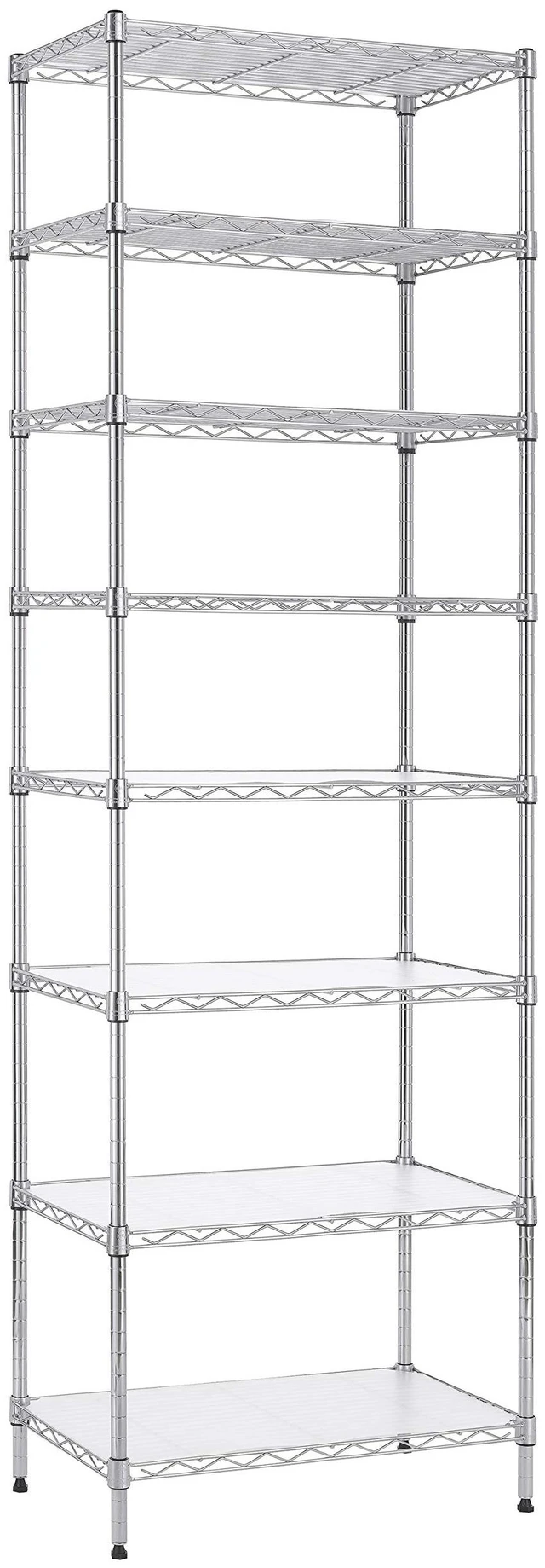 Main image of 8-Tier Wire Shelving Unit Adjustable Steel Wire Rack Shelving 8 Shelves Steel Storage Rack or Two 4-Tier Shelving Units with PE mat, Leveling Feet and Safety Device, NSF Certified, Chrome