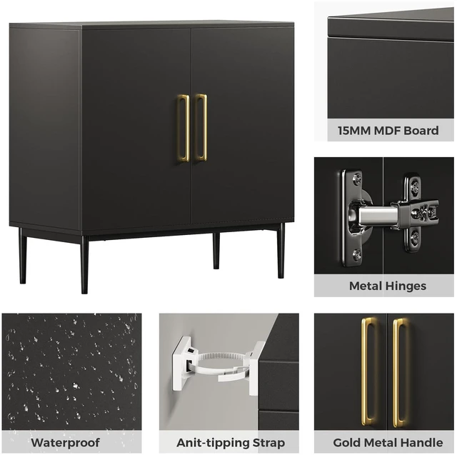 Alt view image 3 of 7 - Black Storage Cabinet with Doors, Modern Accent Cabinet, Free Standing Cabinet with Adjustable Shelf, Wooden Buffet Sideboards for Living Room, Kitchen, Dining Room, Entryway