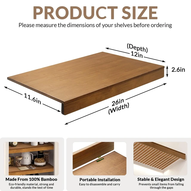 Alt view image 3 of 7 - Wire Shelf Covers, Bamboo Wire Rack Covers for Pantry, Closet (4pcs, 26" W x 12" D)