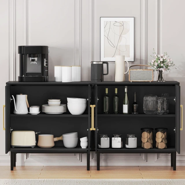 Alt view image 6 of 7 - Black Storage Cabinet with Doors, Modern Accent Cabinet, Free Standing Cabinet with Adjustable Shelf, Wooden Buffet Sideboards for Living Room, Kitchen, Dining Room, Entryway
