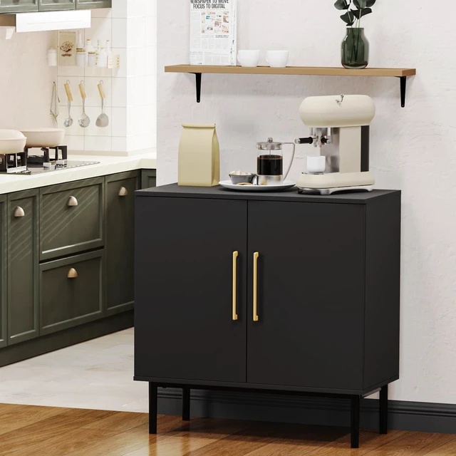 Alt view image 7 of 7 - Black Storage Cabinet with Doors, Modern Accent Cabinet, Free Standing Cabinet with Adjustable Shelf, Wooden Buffet Sideboards for Living Room, Kitchen, Dining Room, Entryway
