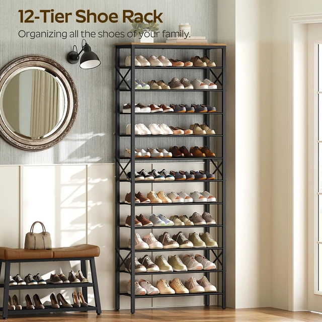 Alt view image 3 of 7 - 12 Tier Shoe Rack, Large Capacity Shoe Storage Organizer Holds 48 Pairs, Sturdy and Stable, for Entryway, Hallway, Closet, Dorm Room, Rustic Brown SS12BR