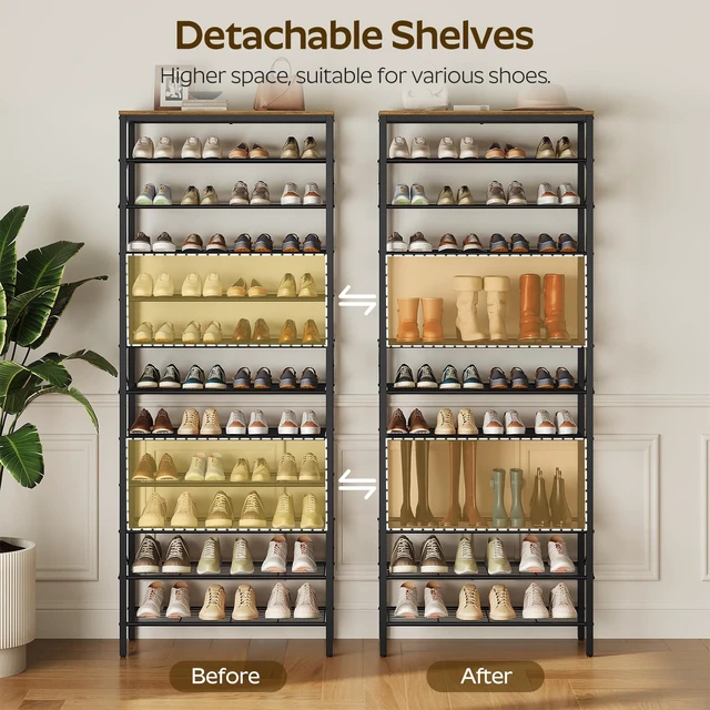 Alt view image 4 of 7 - 12 Tier Shoe Rack, Large Capacity Shoe Storage Organizer Holds 48 Pairs, Sturdy and Stable, for Entryway, Hallway, Closet, Dorm Room, Rustic Brown SS12BR