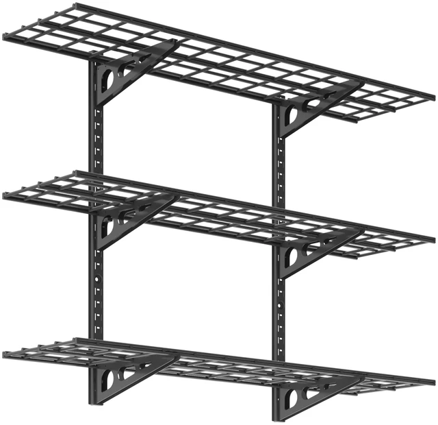 Main image of 3-Tier 1x4ft Garage Storage Wall Shelving, Height Adjustable | 12x48inch per Shelf Garage Floating Shelves, Heavy Duty Wall Mounted Shelve, 600lbs Weight Capacity, Black, Classic Series