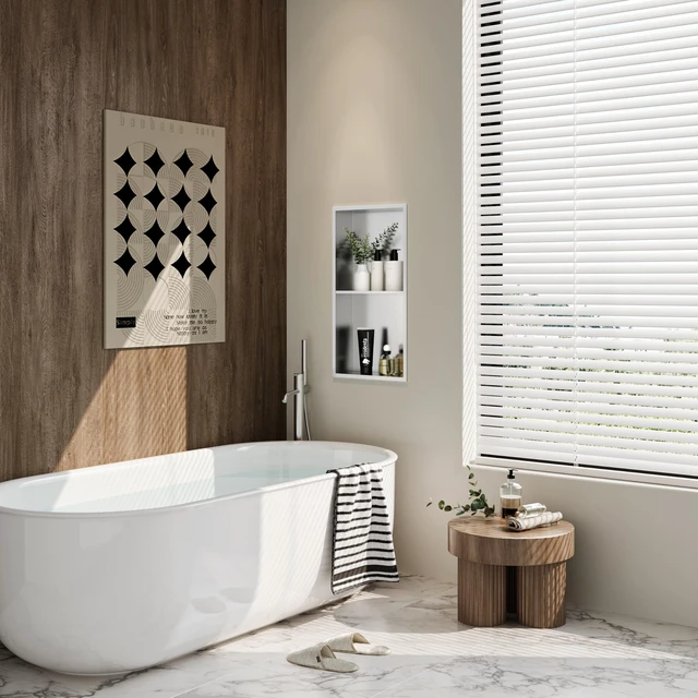 Alt view image 3 of 7 - 12" x 24" Stainless Steel Shower Niche w/Double Shelves, Brushed | No tile Needed Wall Niche, Recessed Niche for Bathroom Storage, Space Saving, Over Mount Installation