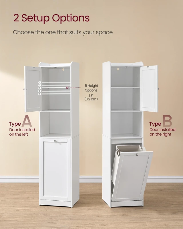 Alt view image 4 of 5 - Tall Storage Cabinet, with Removable Laundry Basket, Cloud White | Compartment, for Bathroom, Living Room, 15.8 x 15.8 x 66.9 Inches, SIREN Collection, UBBC761W01
