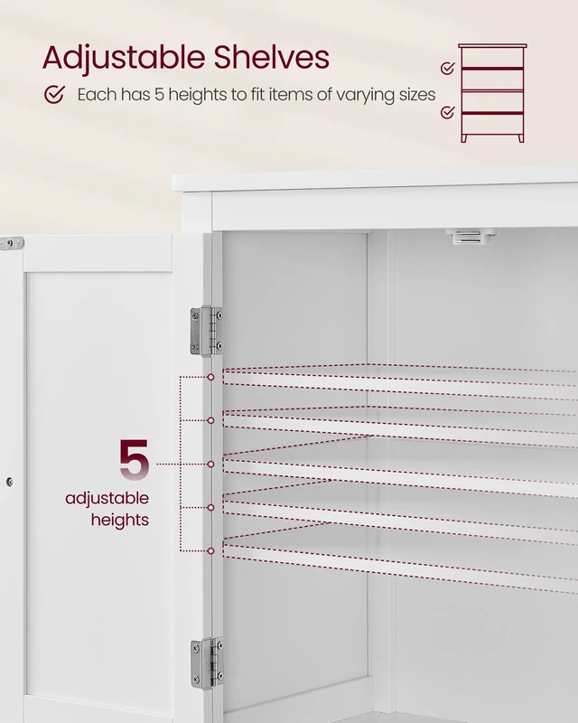 Alt view image 4 of 6 - Bathroom Floor Storage Cabinet with 4 Doors, Cloud White | Freestanding Bathroom Storage Unit, Adjustable Shelf, 23.6 x 11.8 x 43.3 Inches, HELAN Collection UBBC552P31