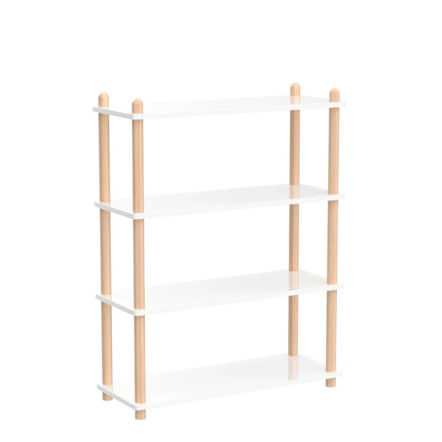 Alt view image 4 of 7 - 4-Tier Wooden Shelf Bookcase, Freestanding Open Bookshelf, White | Beech Wood Frame, 0.63" Shelves, Display Storage for Books, Plants, Decor, Living Room, Bedroom, Home Office