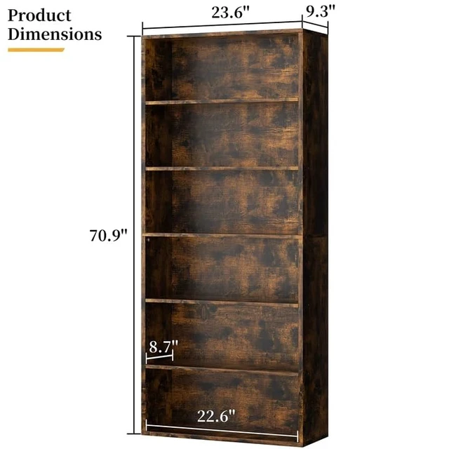 Alt view image 5 of 6 - Bookshelf,6-Tier Open Bookcase and Bookshelves,6 Shelf Display Storage Shelves Floor Standing 70.6 inches Tall Bookcase for Home Office, Living Room (Brown)