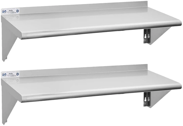 Main image of Hally Stainless Steel Shelf 2 Pack Wall Mounted Metal Shelves 12"x36" NSF | Kitchen Wall Shelf, 250lb Capacity, Heavy Duty Commercial Storage Rack, for Restaurant, Cafe, Bar , Garage, Laundry Room
