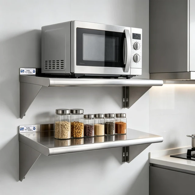 Alt view image 3 of 7 - Hally Stainless Steel Shelf 2 Pack Wall Mounted Metal Shelves 12"x36" NSF | Kitchen Wall Shelf, 250lb Capacity, Heavy Duty Commercial Storage Rack, for Restaurant, Cafe, Bar , Garage, Laundry Room
