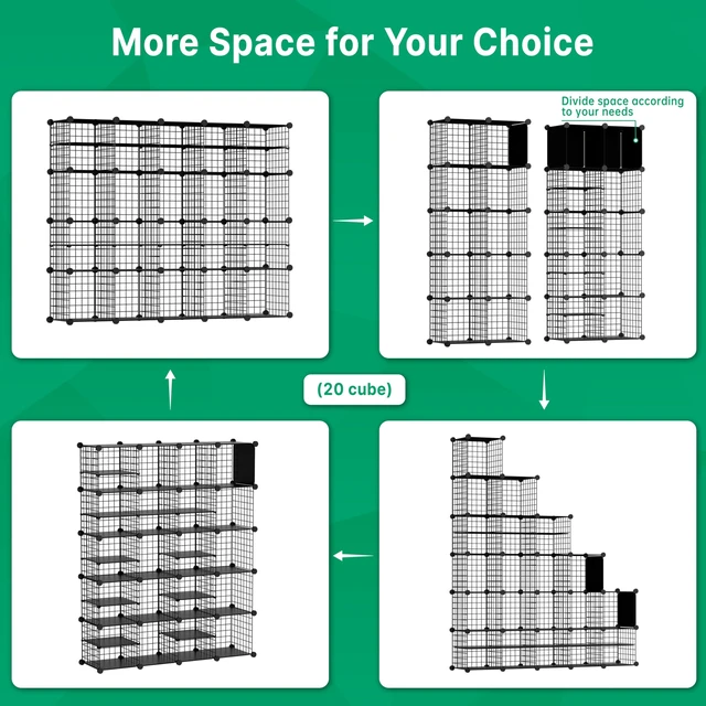 Alt view image 2 of 6 - Wire Cube Storage Organizer, 20 Cubes Converted into 23 Cubes, Sturdy Metal Grids Storage Shelf Closet Shelving Units and Storage, Shelves for Bedroom LIvingroom Office