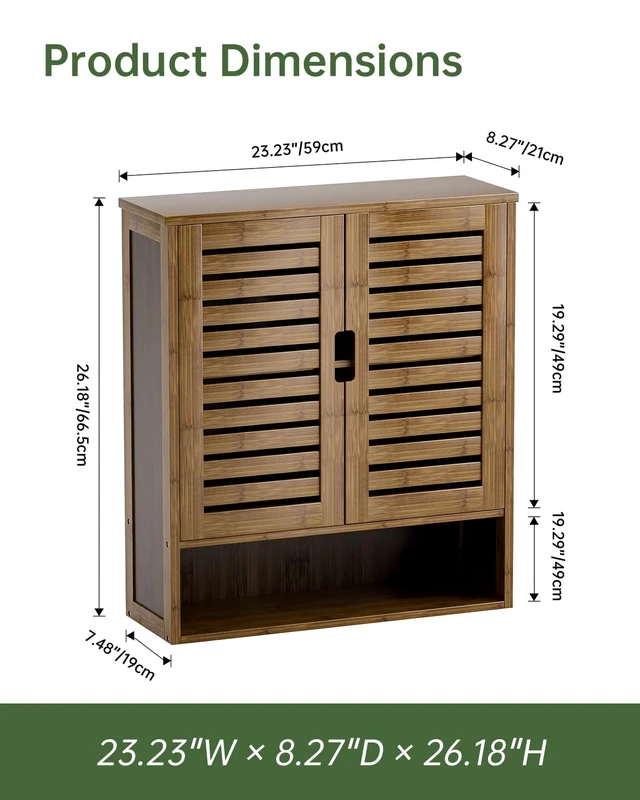 Alt view image 3 of 7 - Bathroom Cabinet Wall Mounted, Bamboo Over-The-Toilet Storage Organizer, Space Saver Medicine Cabinet with 2 Door and Adjustable Shelves (Walnut)