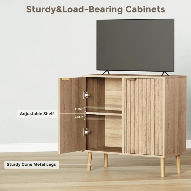 Alt view image 3 of 7 - Fluted Storage Cabinet, Free Standing Buffet, Wood Sideboard, Multifunctional Accent Storage for Living Room, Hallway, Entryway, Dining Room (1, Oak)