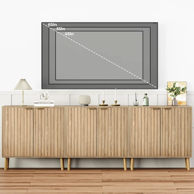 Alt view image 2 of 7 - Fluted Storage Cabinet, Free Standing Buffet, Wood Sideboard, Multifunctional Accent Storage for Living Room, Hallway, Entryway, Dining Room (1, Oak)