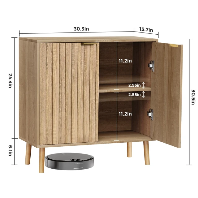 Alt view image 5 of 7 - Fluted Storage Cabinet, Free Standing Buffet, Wood Sideboard, Multifunctional Accent Storage for Living Room, Hallway, Entryway, Dining Room (1, Oak)
