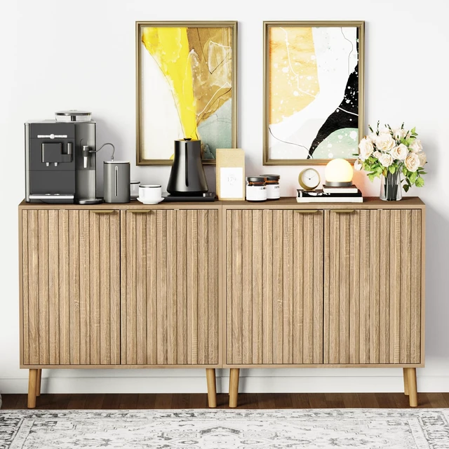 Alt view image 6 of 7 - Fluted Storage Cabinet, Free Standing Buffet, Wood Sideboard, Multifunctional Accent Storage for Living Room, Hallway, Entryway, Dining Room (1, Oak)