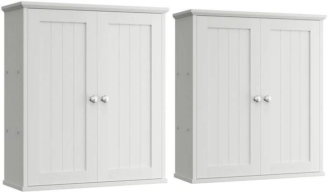 Main image of Bathroom Wall Medicine Cabinet, Storage Organizer, 2 Pcs, White | Bathroom Storage Organizer Cupboard, with 2 Magnet Door and 3-Tier Shelves, Space Saving, Easy to Assemble & Clean