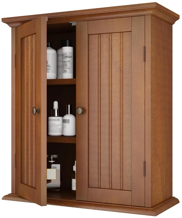 Main image of Bathroom Wall Cabinet with 2 Doors, Over The Toilet | 8.8"D x 21.1"W x 24"H, Medicine Cabinet, Adjustable Shelves, Cupboard, Walnut