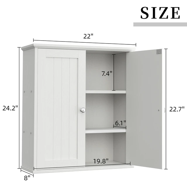 Alt view image 2 of 2 - Bathroom Wall Medicine Cabinet, Storage Organizer, 2 Pcs, White | Bathroom Storage Organizer Cupboard, with 2 Magnet Door and 3-Tier Shelves, Space Saving, Easy to Assemble & Clean