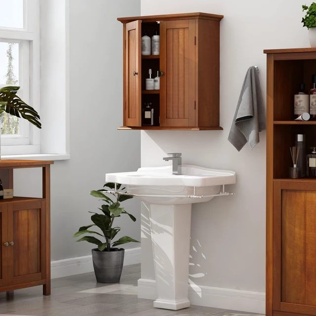 Alt view image 3 of 6 - Bathroom Wall Cabinet with 2 Doors, Over The Toilet | 8.8"D x 21.1"W x 24"H, Medicine Cabinet, Adjustable Shelves, Cupboard, Walnut