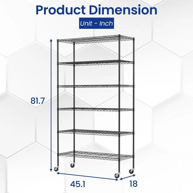 Alt view image 2 of 7 - Commercial Wire Shelving Unit Metal Shelf Casters Adjustable Layer Rack Strong Steel for Restaurant Garage Pantry Kitchen Garage (45×18×82, Black)