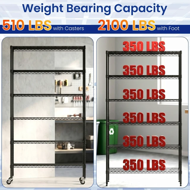 Alt view image 5 of 7 - Commercial Wire Shelving Unit Metal Shelf Casters Adjustable Layer Rack Strong Steel for Restaurant Garage Pantry Kitchen Garage (45×18×82, Black)