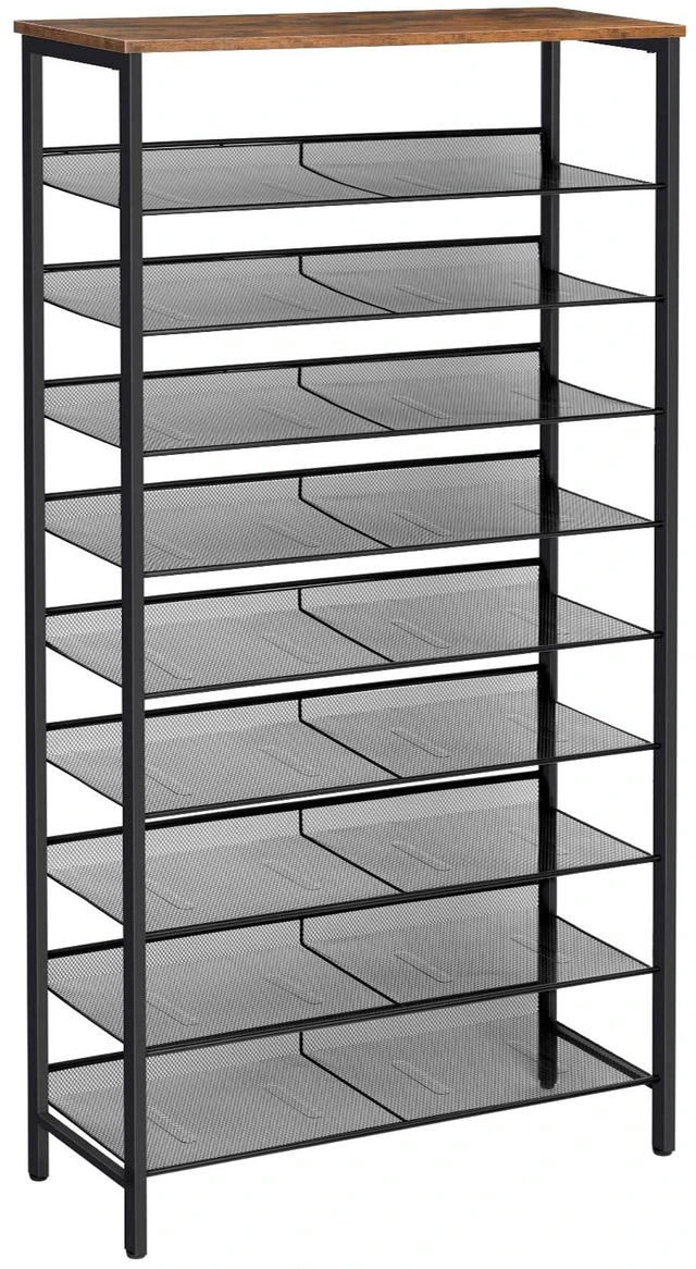 Main image of Shoe Rack for Entryway, 10-Tier Shoe Shelf, Large Capacity Shoe Storage Organizer for 27-30 Pairs of Shoes, Front Door Entrance, Hallway, Closet, Space Saver, Rustic Brown and Black BF110XJ01